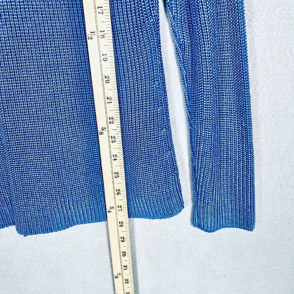 Salvatore Ferragamo Silk Sweater Womens XL Blue Crochet Knit Pullover Tunic NWT - Picture 10 of 12